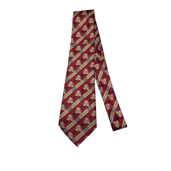 Rene Chagal Men's Burgundy & Gold Fleur-de-Lis Stripe Necktie - Picture 2 of 7